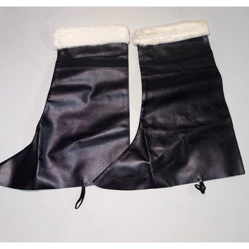 Black Fauxβ Leather Boot Covers with White Faux Fur Trim Holiday Costume Accents